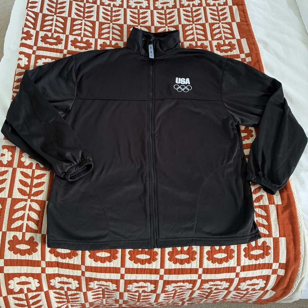 USA Olympic Committee Black Zippered Jacket with Pockets XL